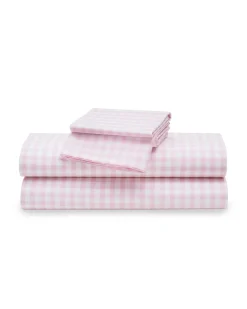 Petite Plume Luxe Premium Cotton Bed Sheets in Light Blue Gingham