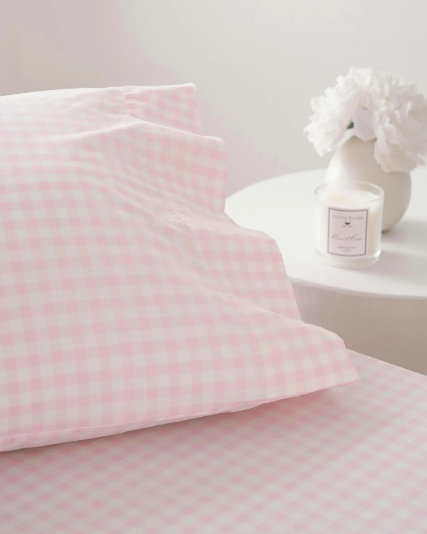 Petite Plume Luxe Premium Cotton Bed Sheets in Light Blue Gingham