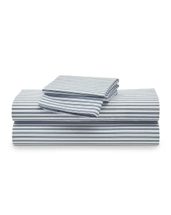 Petite Plume Luxe Premium Cotton Bed Sheets in Navy French Ticking