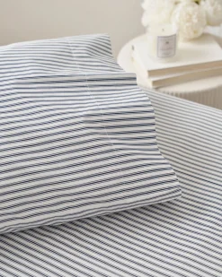 Petite Plume Luxe Premium Cotton Bed Sheets in Navy French Ticking
