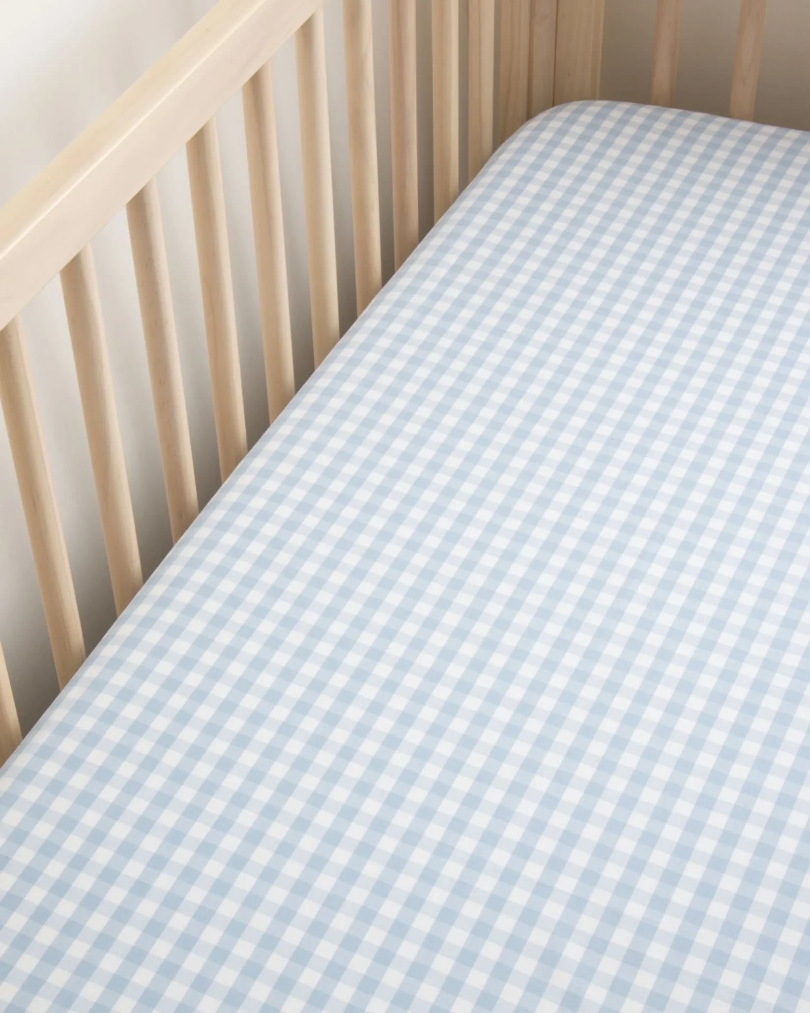 Petite Plume Luxe Premium Cotton Crib Sheet in Light Blue Gingham