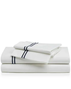 Petite Plume Luxe Premium Cotton Sheets in White with Navy