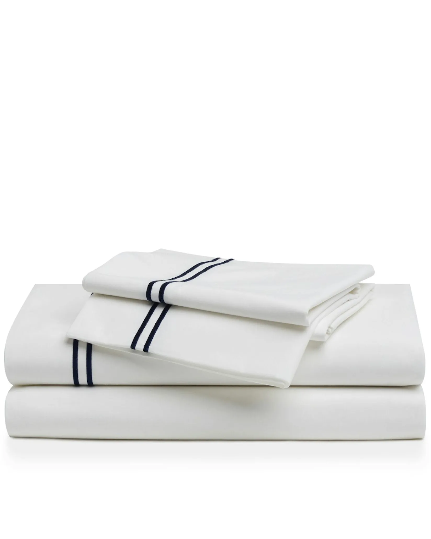 Petite Plume Luxe Premium Cotton Sheets in White with Navy