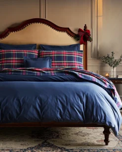 Petite Plume Luxe Premium Percale Duvet Set in White with Navy Piping