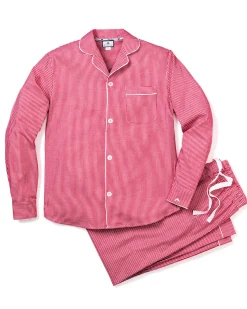 Petite Plume Men's Flannel Pajama Set in Red Mini Gingham
