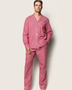 Petite Plume Men's Flannel Pajama Set in Red Mini Gingham