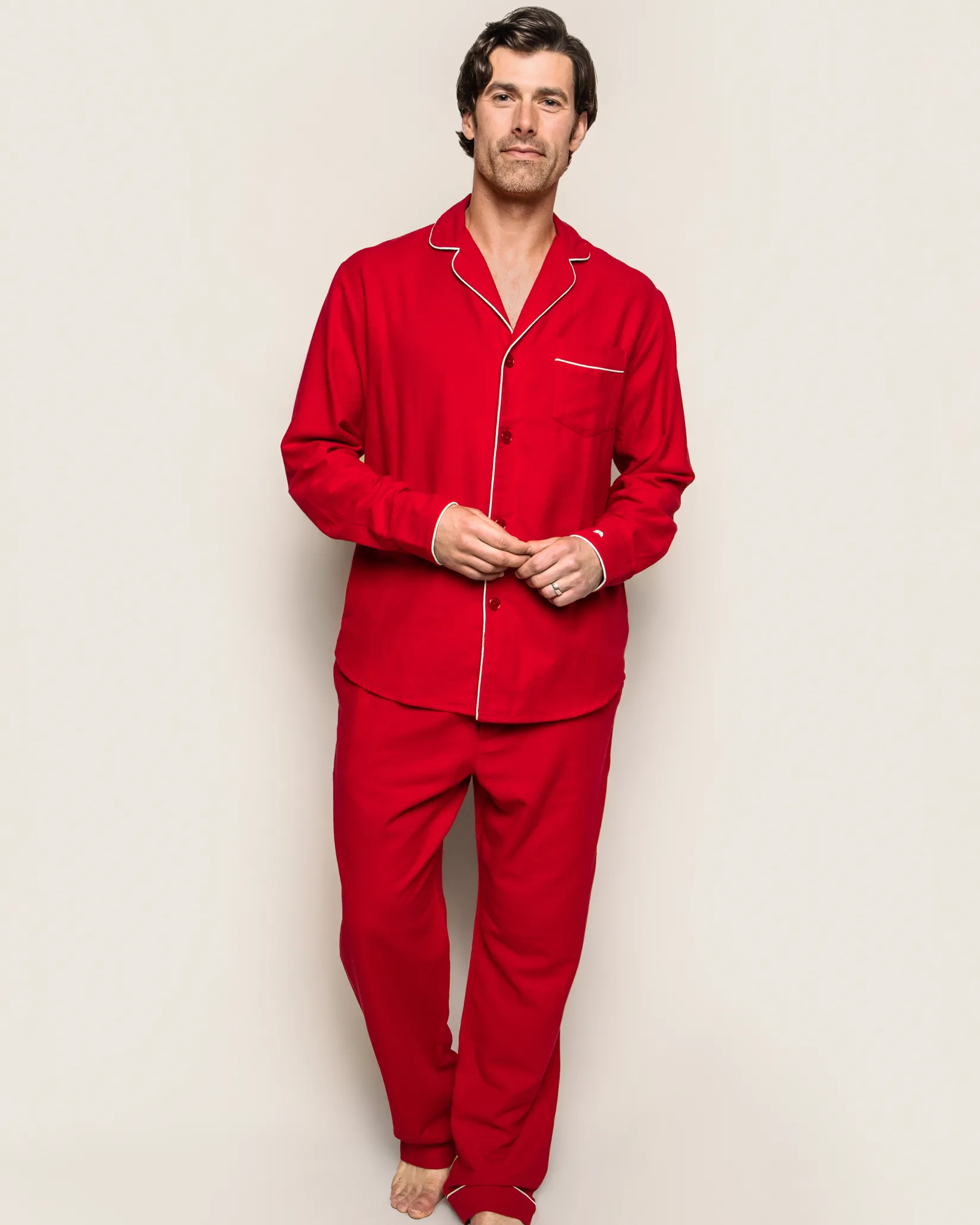 Petite Plume Men's Flannel Pajama Set in Red