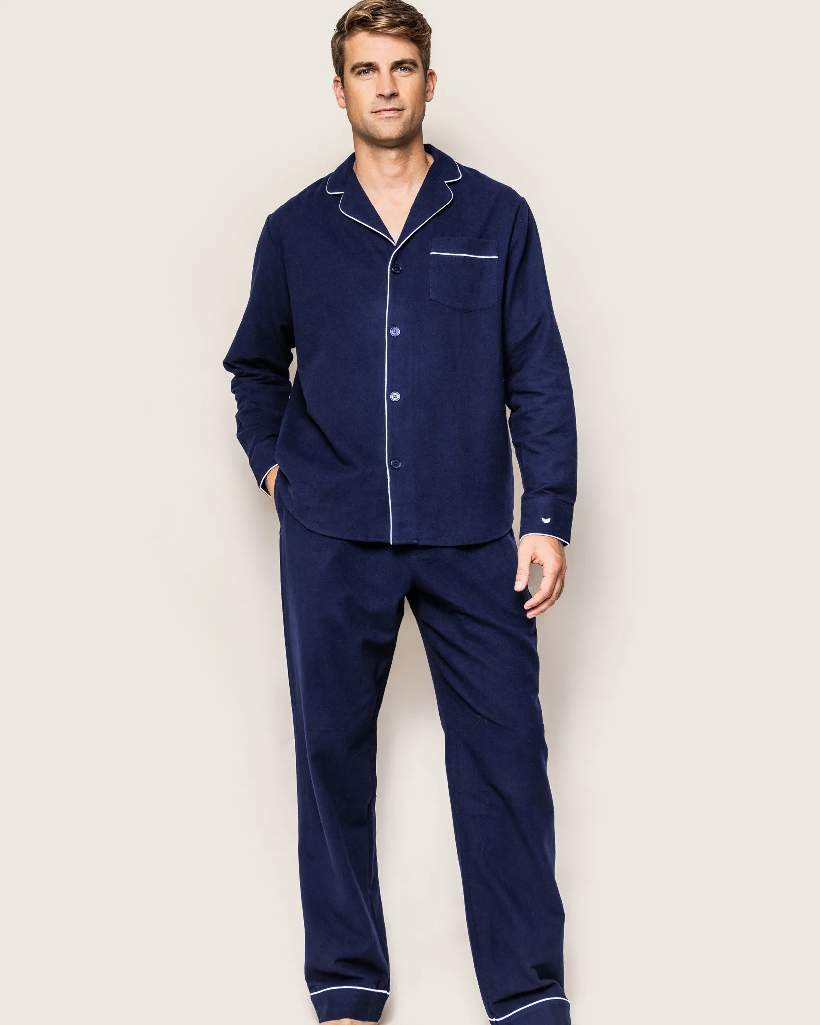 Petite Plume Men's Flannel Pajama Set in Navy