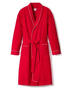 Petite Plume Men's Flannel Robe in Red with White Piping
