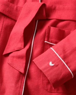 Petite Plume Men's Flannel Robe in Red with White Piping