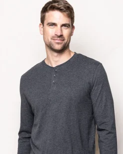 Petite Plume Men's Pima Henley in Dark Heather Grey
