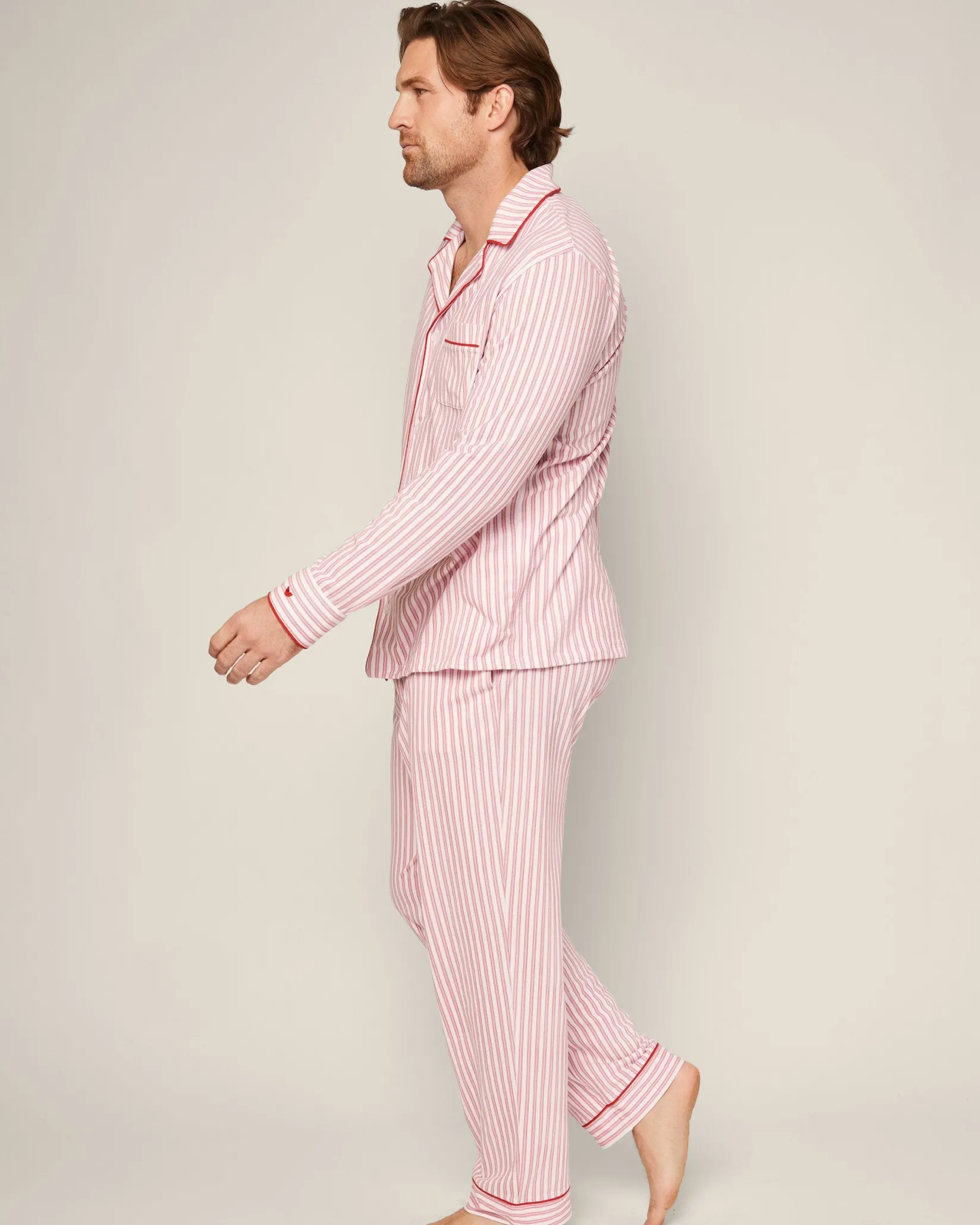 Petite Plume Men's Pima Pajama Set in Antique Red Ticking