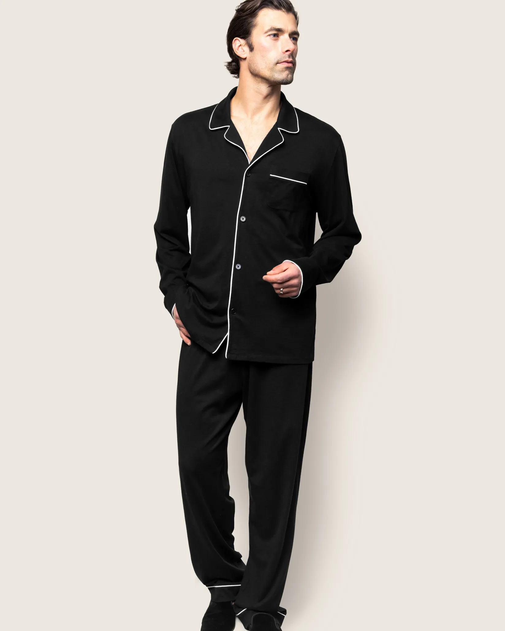 Petite Plume Men's Pima Pajama Set in Black