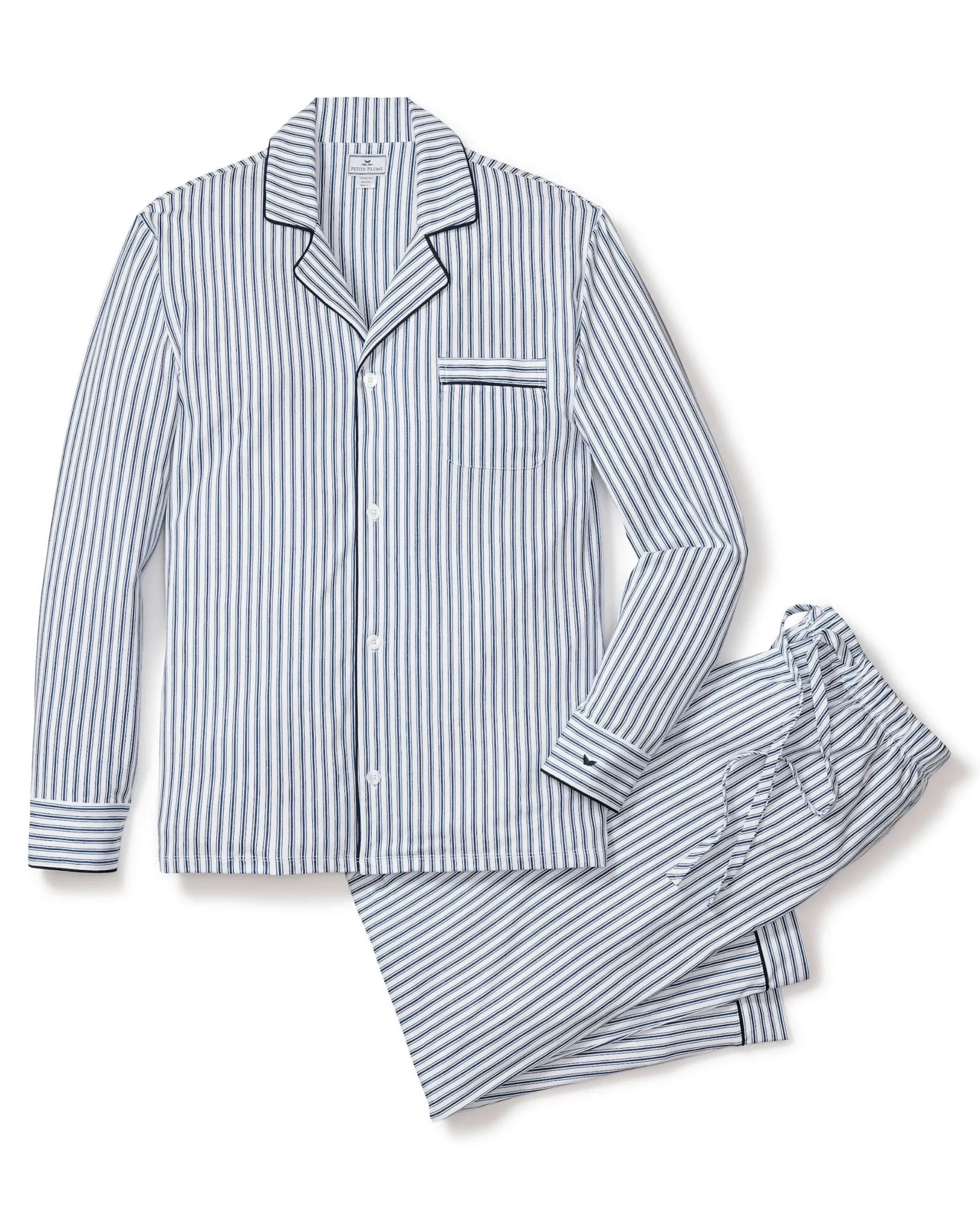 Petite Plume Men's Pima Pajama Set in Navy French Ticking