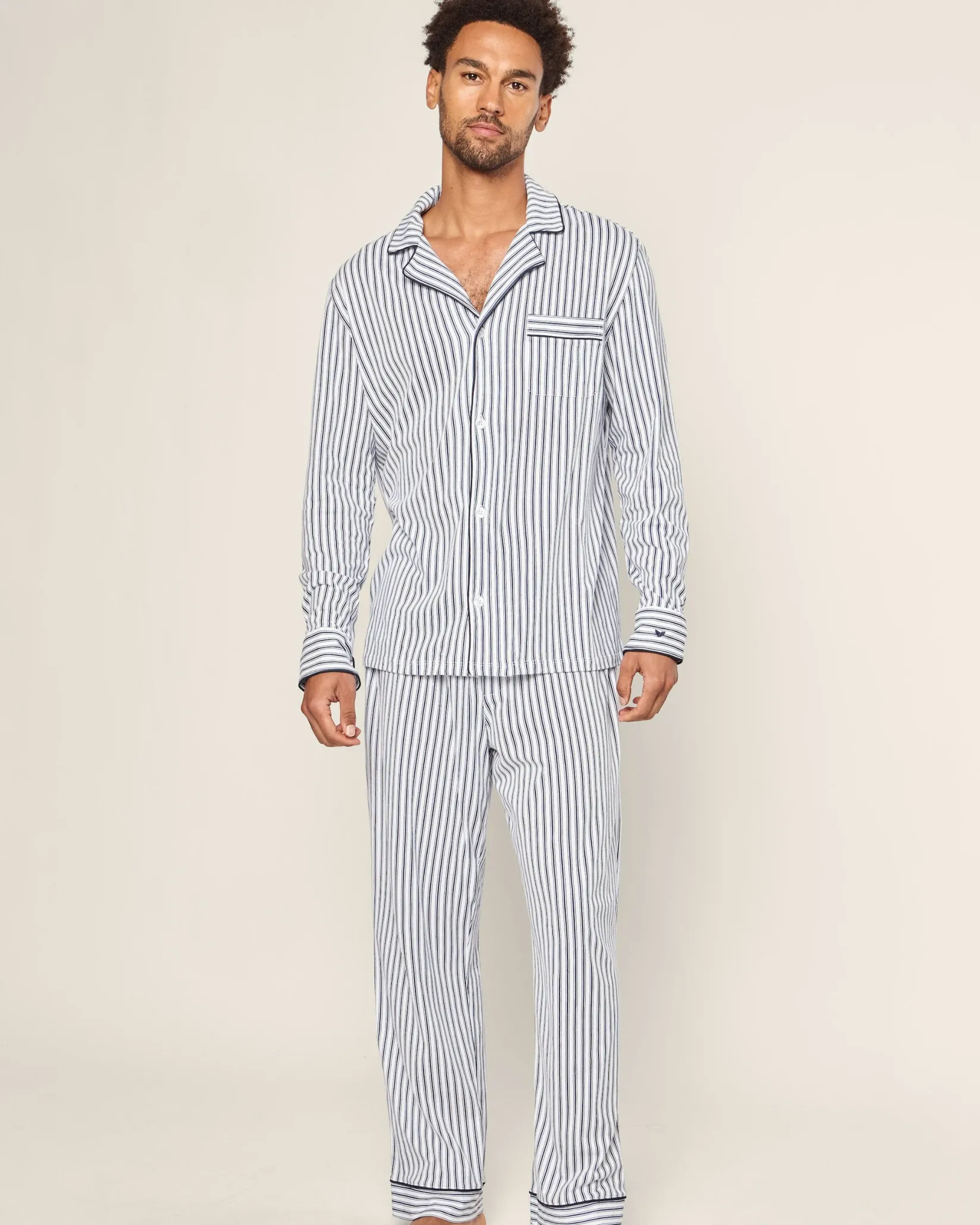 Petite Plume Men's Pima Pajama Set in Navy French Ticking
