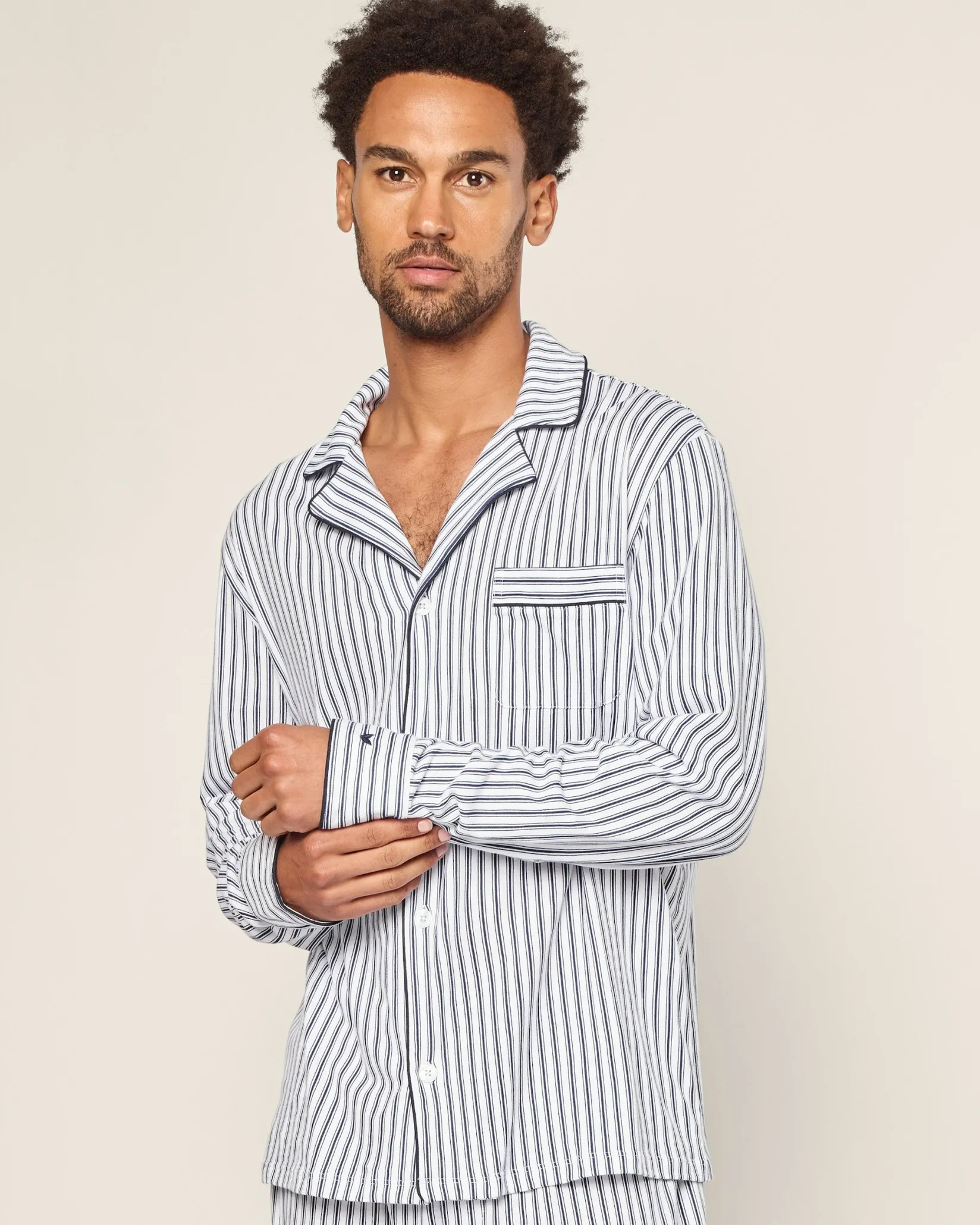 Petite Plume Men's Pima Pajama Set in Navy French Ticking