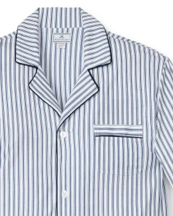 Petite Plume Men's Pima Pajama Set in Navy French Ticking