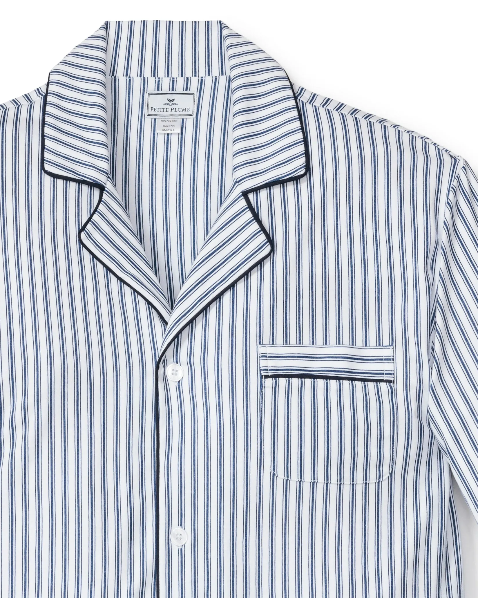 Petite Plume Men's Pima Pajama Set in Navy French Ticking