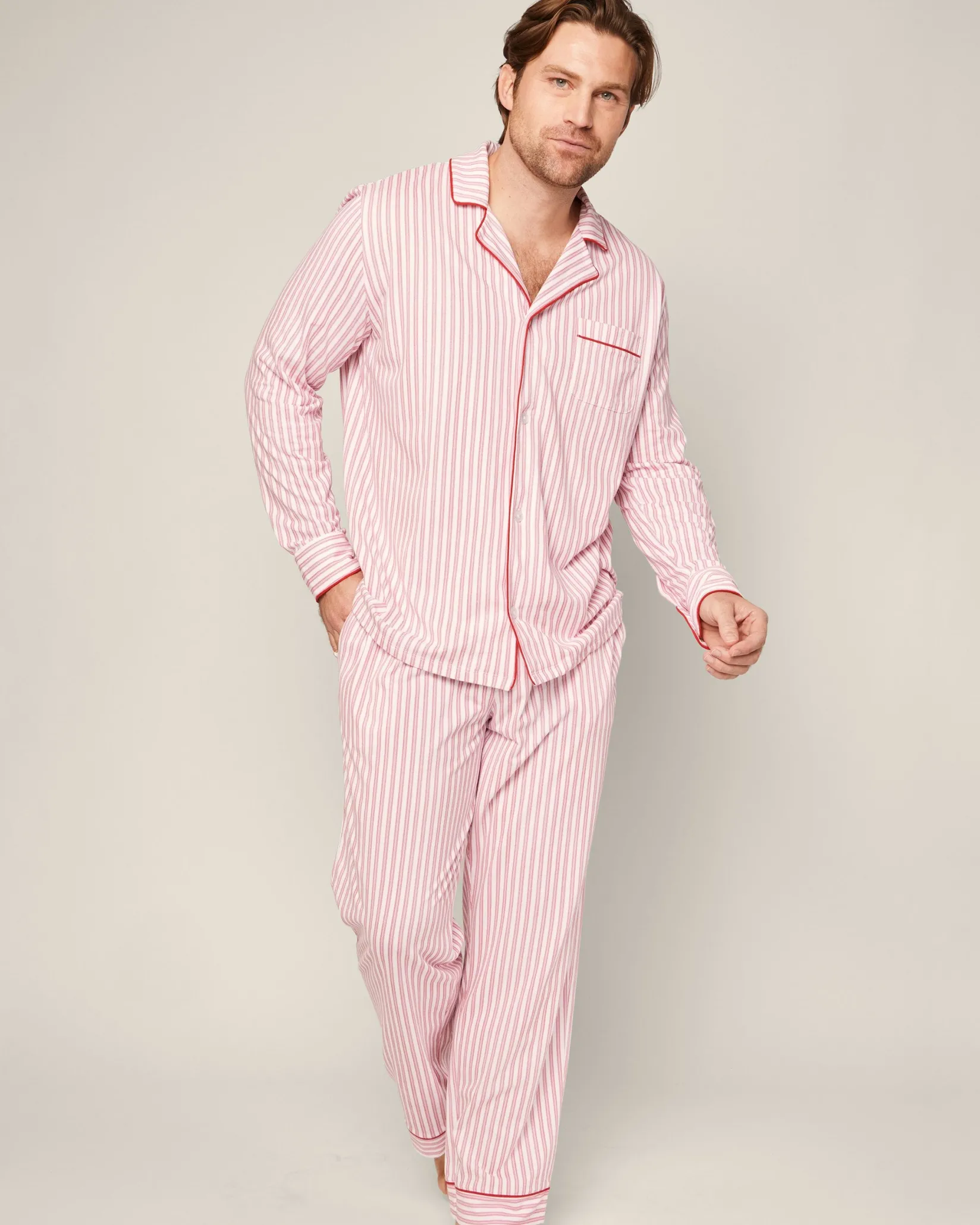 Petite Plume Men's Pima Pajama Set in Navy French Ticking