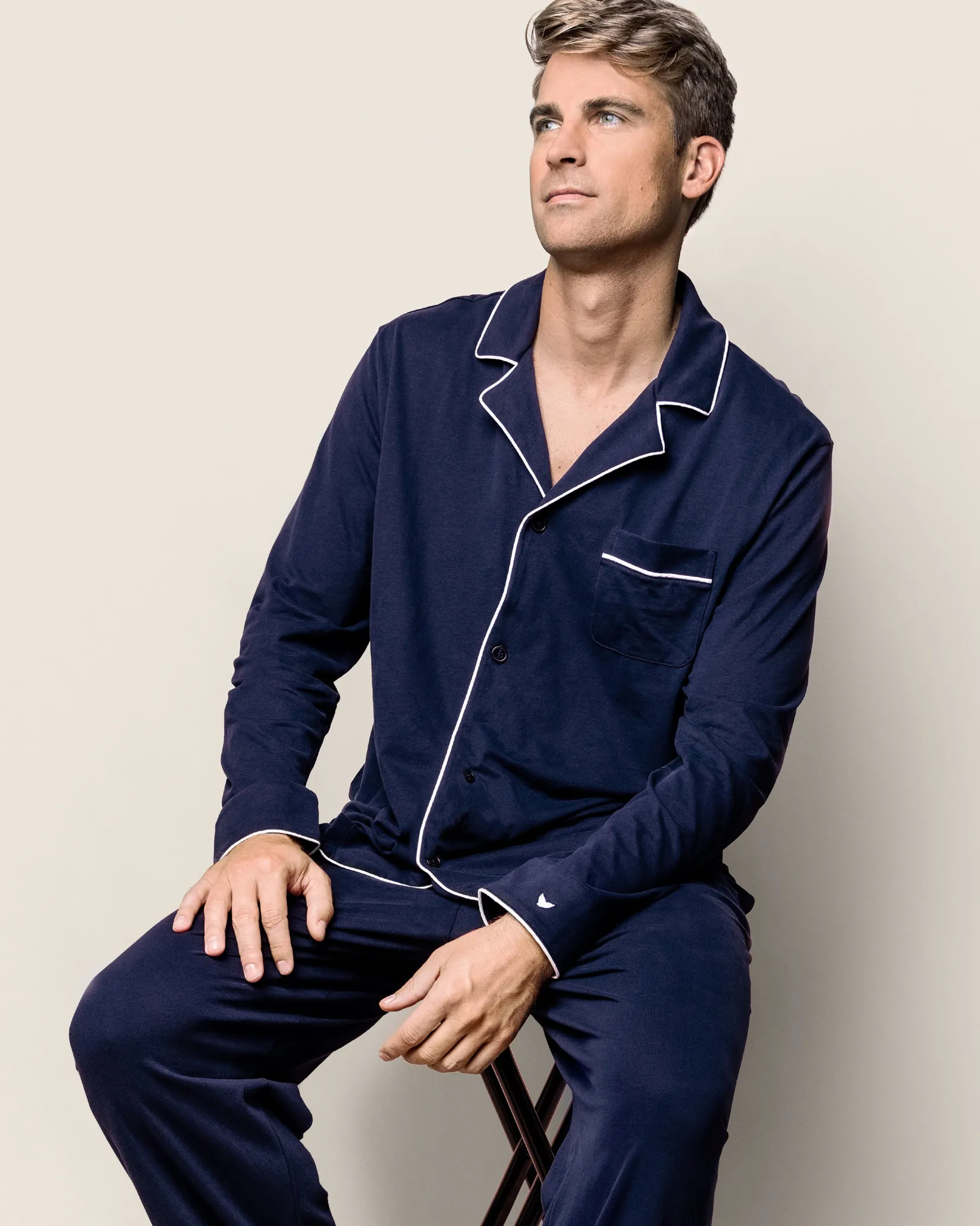 Petite Plume Men's Pima Pajama Set in Navy