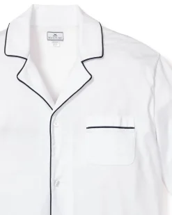 Petite Plume Men's Pima Pajama Set in White with Navy Piping