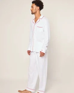 Petite Plume Men's Pima Pajama Set in White with Navy Piping