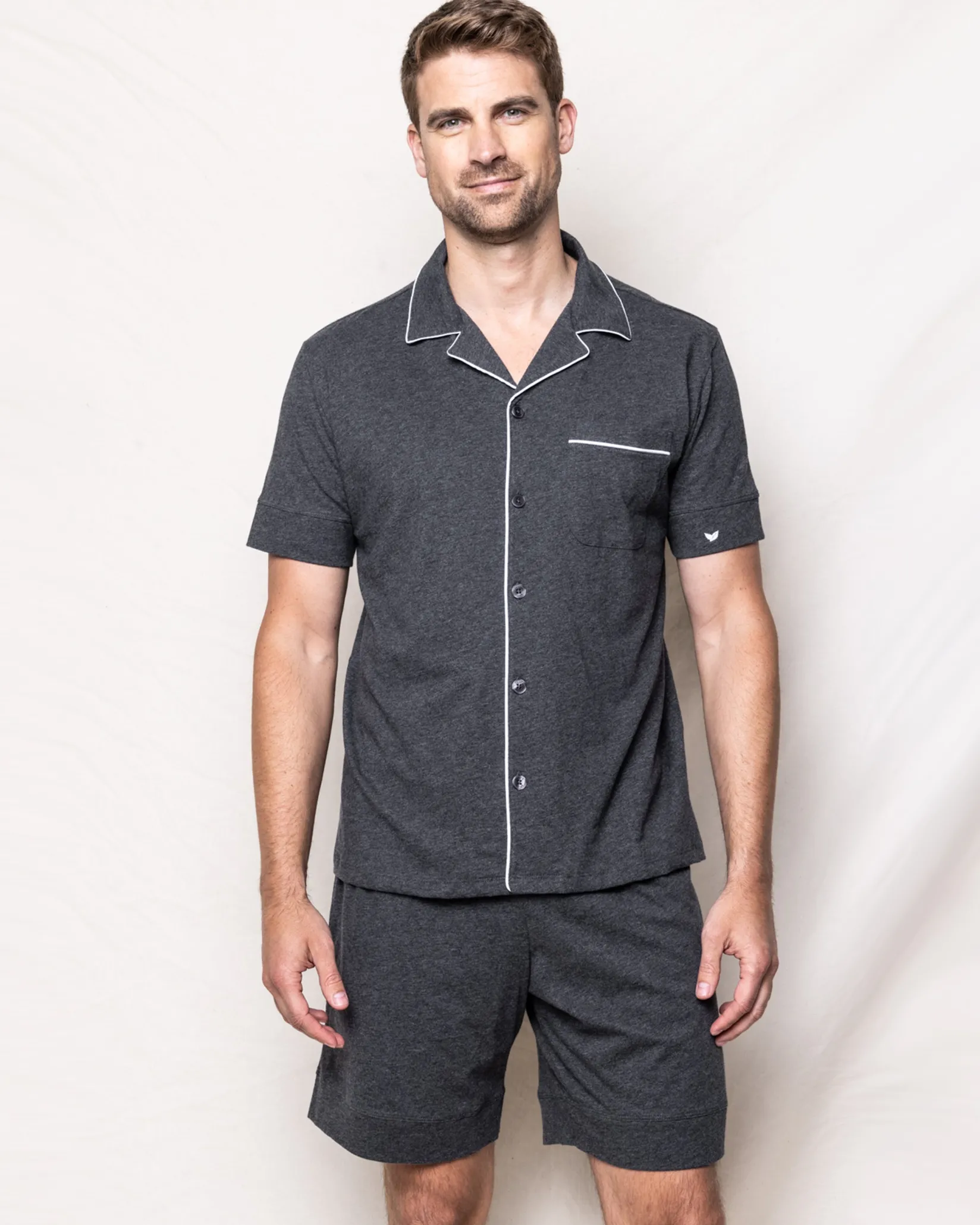 Petite Plume Men's Pima Pajama Short Set in Dark Heather Grey