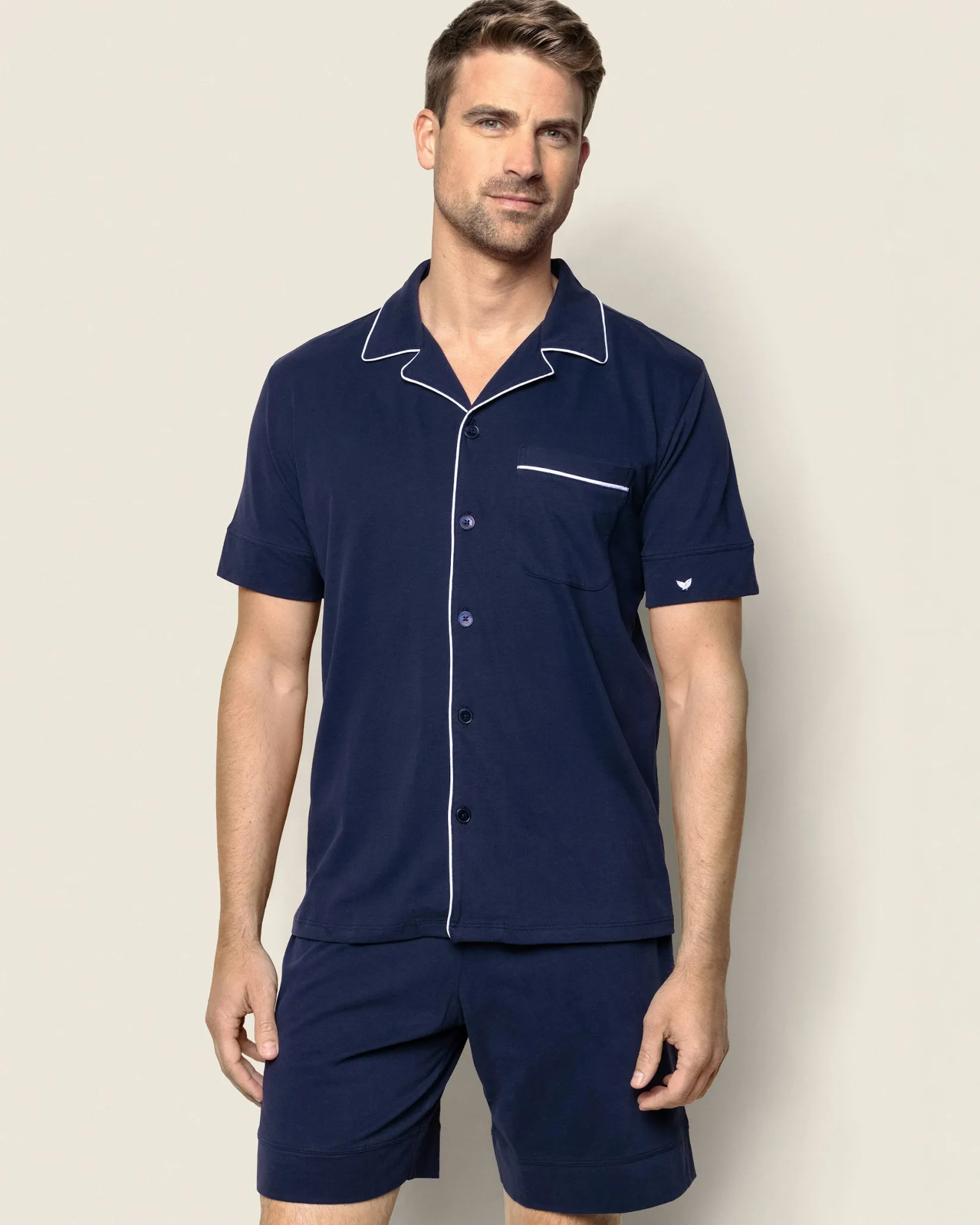 Petite Plume Men's Pima Pajama Short Set in Navy