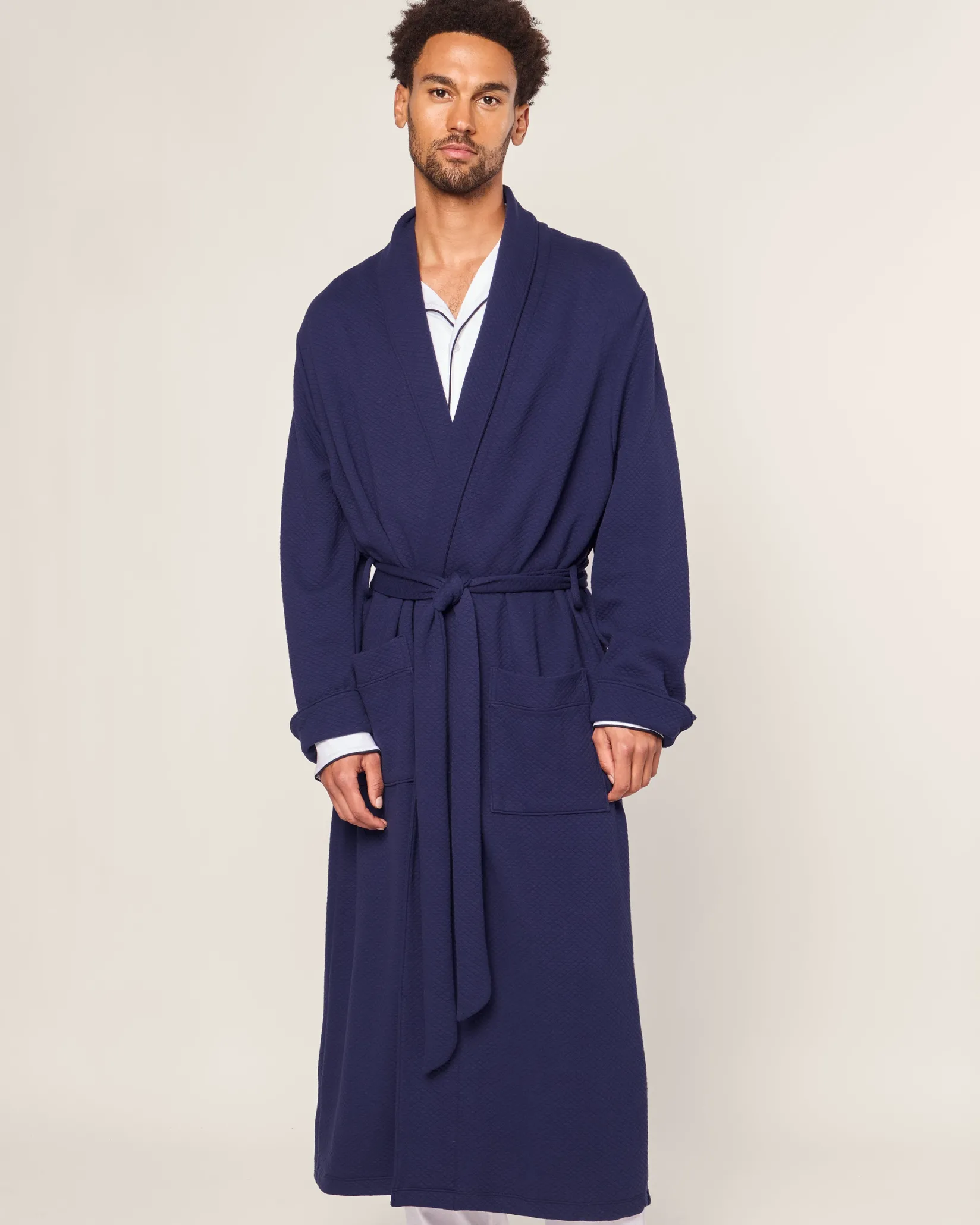 Petite Plume Men's Pima Robe in Blue Dusk Jacquard
