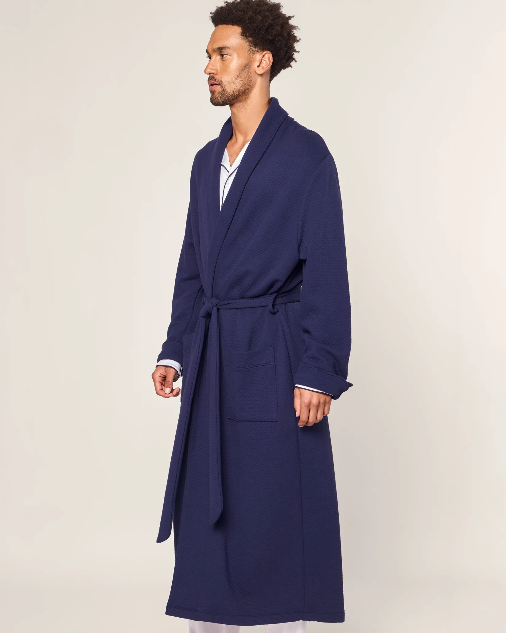 Petite Plume Men's Pima Robe in Blue Dusk Jacquard
