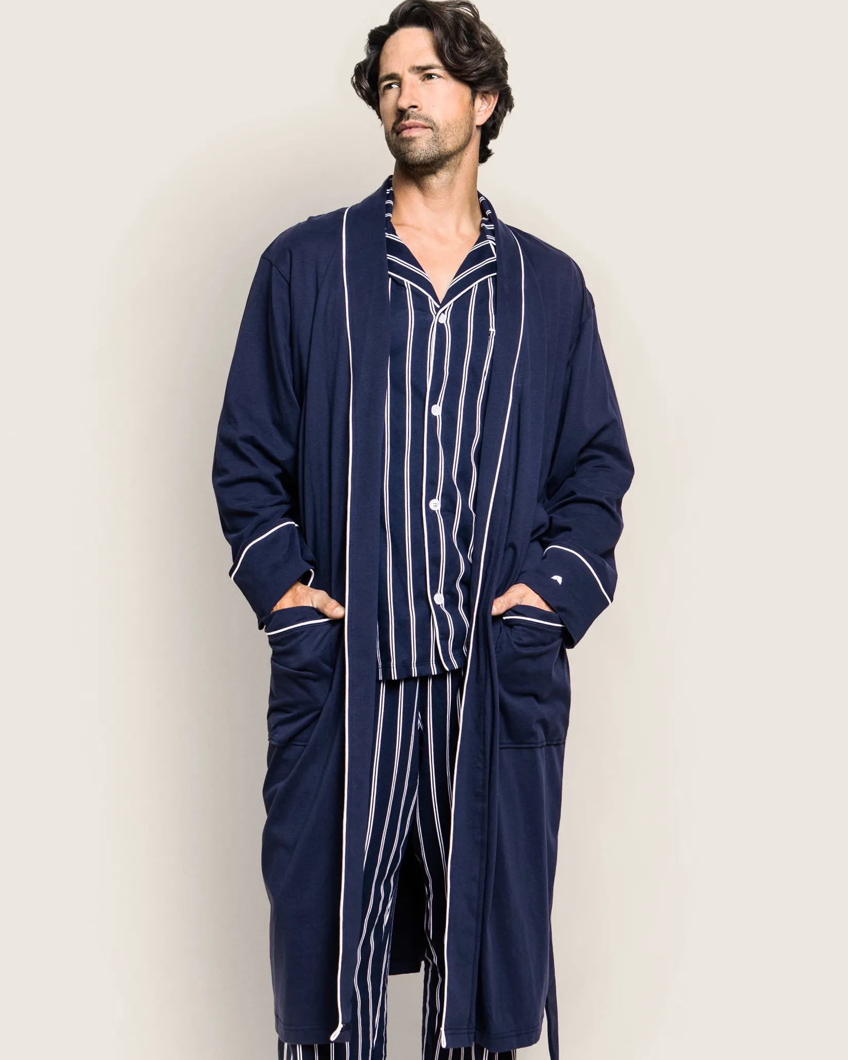 Petite Plume Men's Pima Robe in Navy