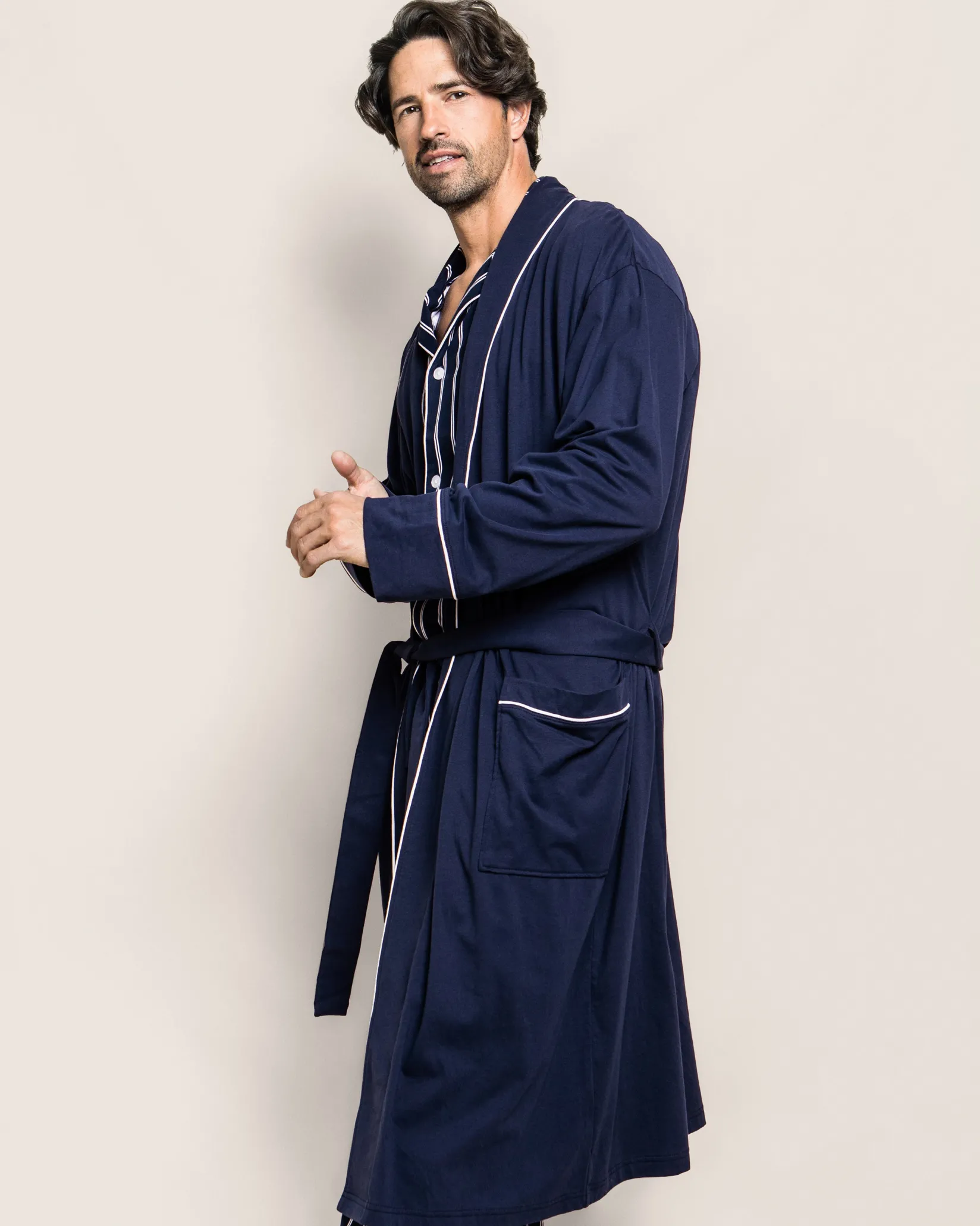Petite Plume Men's Pima Robe in Navy