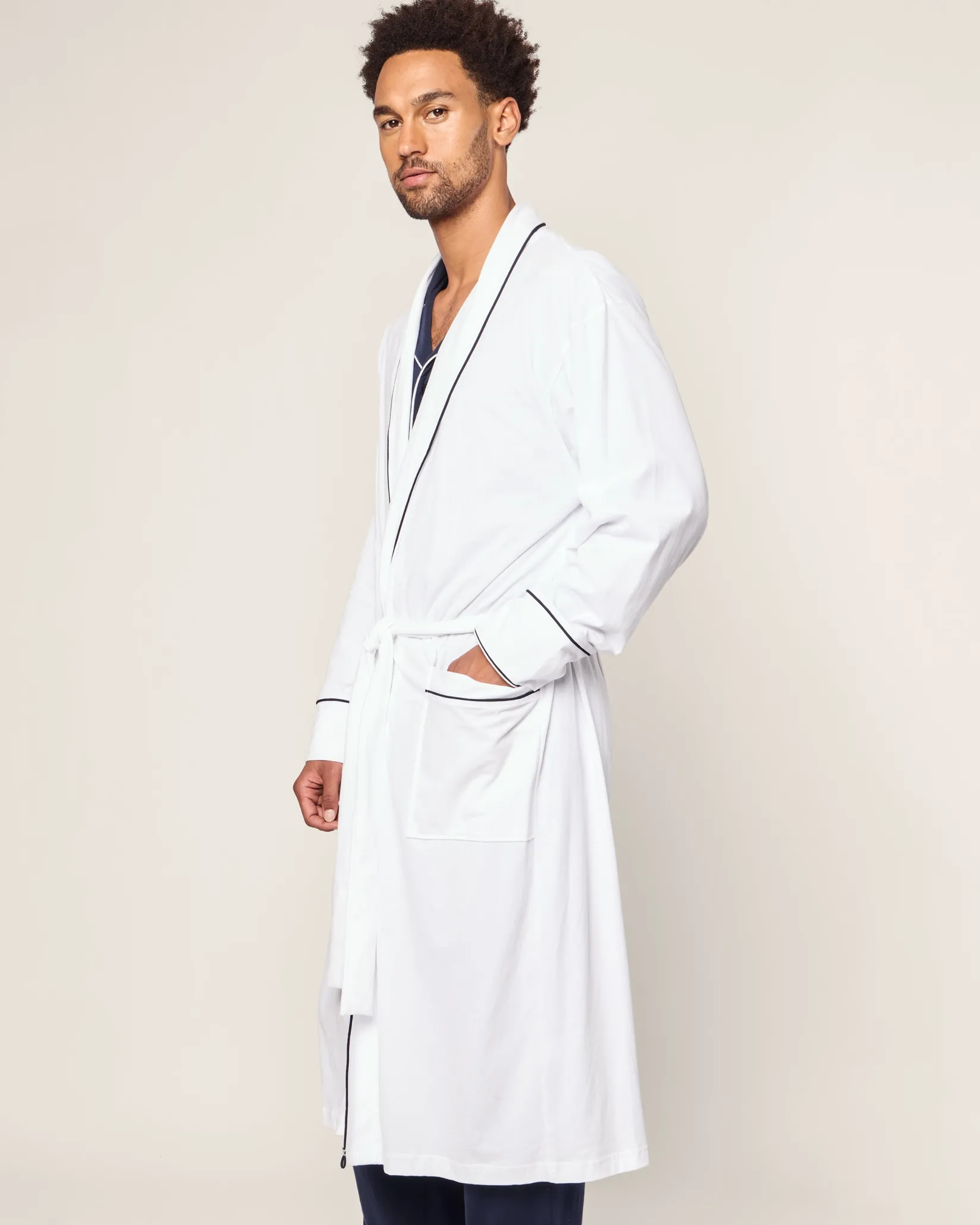 Petite Plume Men's Pima Robe in Navy