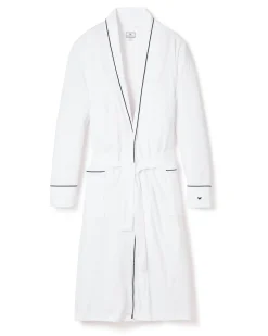 Petite Plume Men's Pima Robe in White with Navy Piping