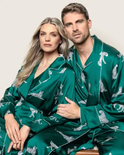 Petite Plume Men's Silk Long Robe in Panthère de Luxe
