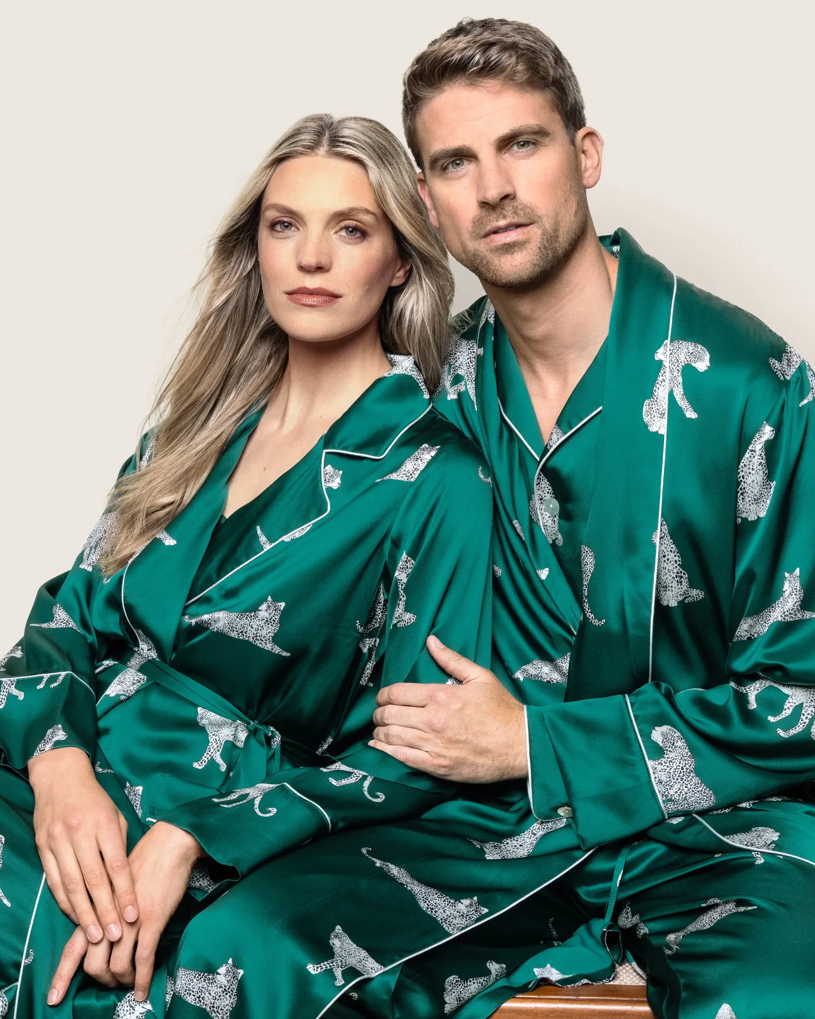 Petite Plume Men's Silk Long Robe in Panthère de Luxe
