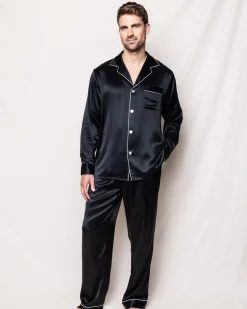Petite Plume Men's Silk Pajama Set in Black