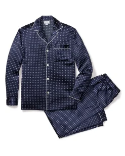Petite Plume Men's Silk Pajama Set in Navy Polka Dot