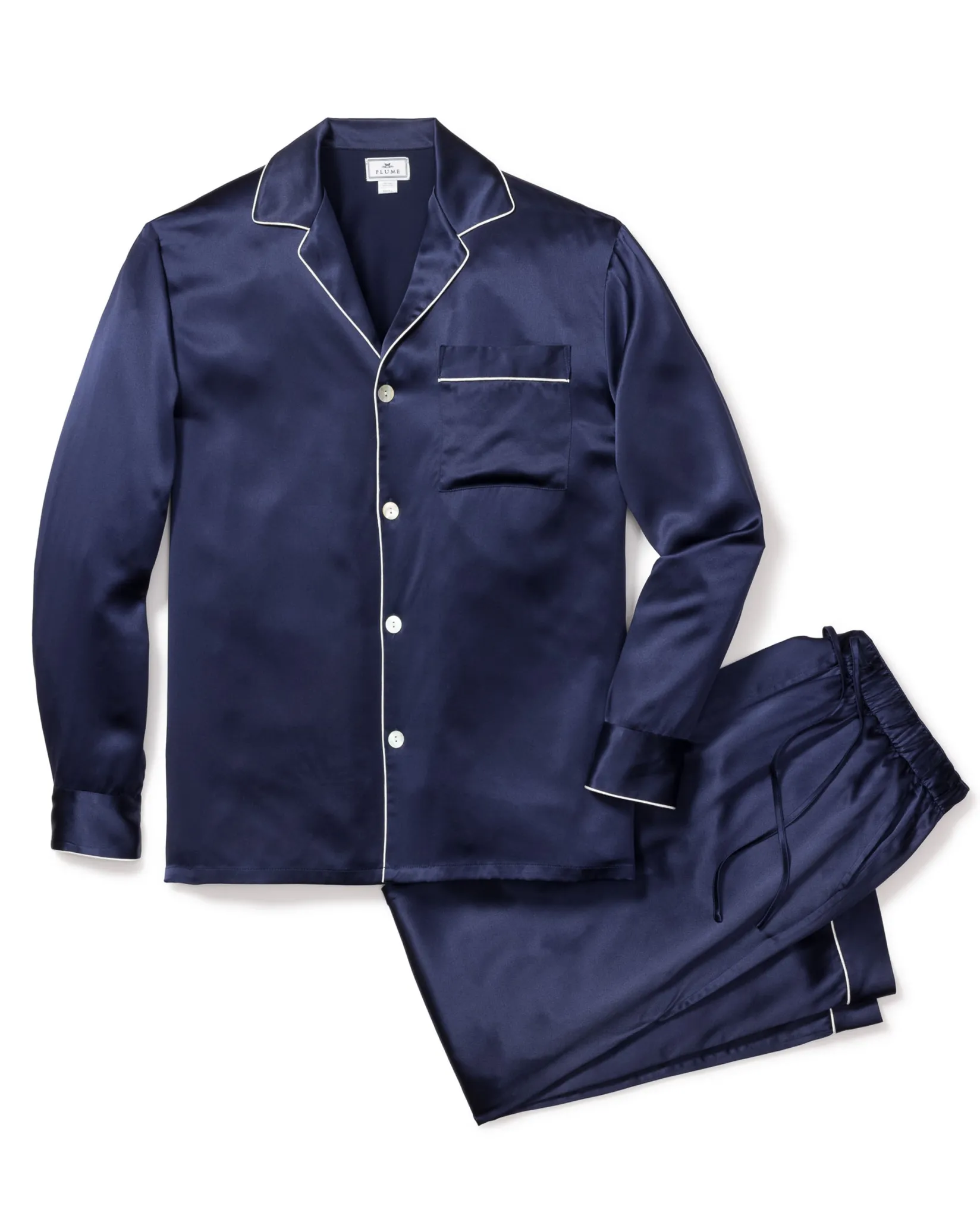 Petite Plume Men's Silk Pajama Set in Navy