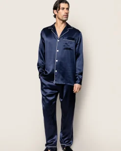 Petite Plume Men's Silk Pajama Set in Navy