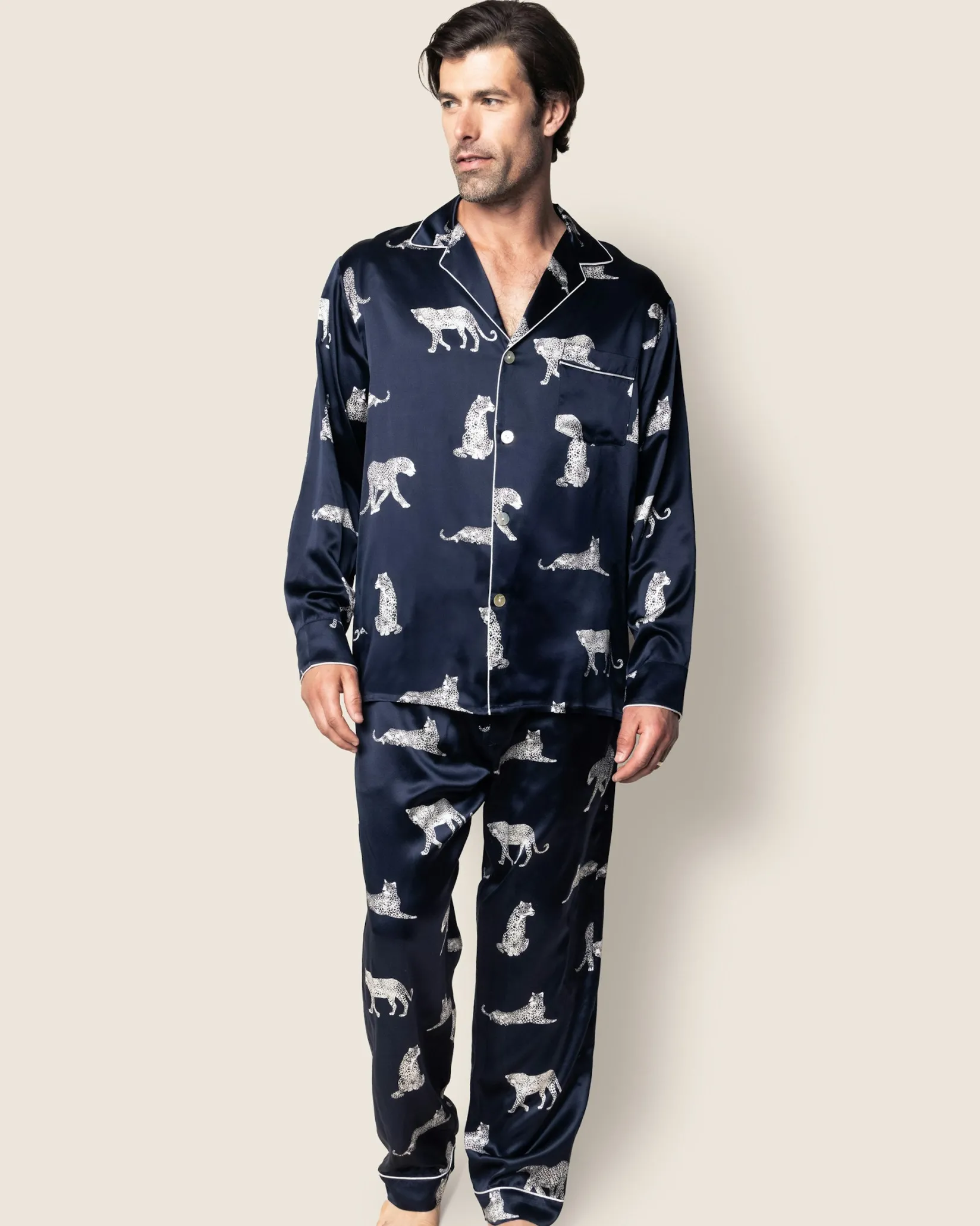 Petite Plume Men's Silk Pajama Set in Panthere de Luxe
