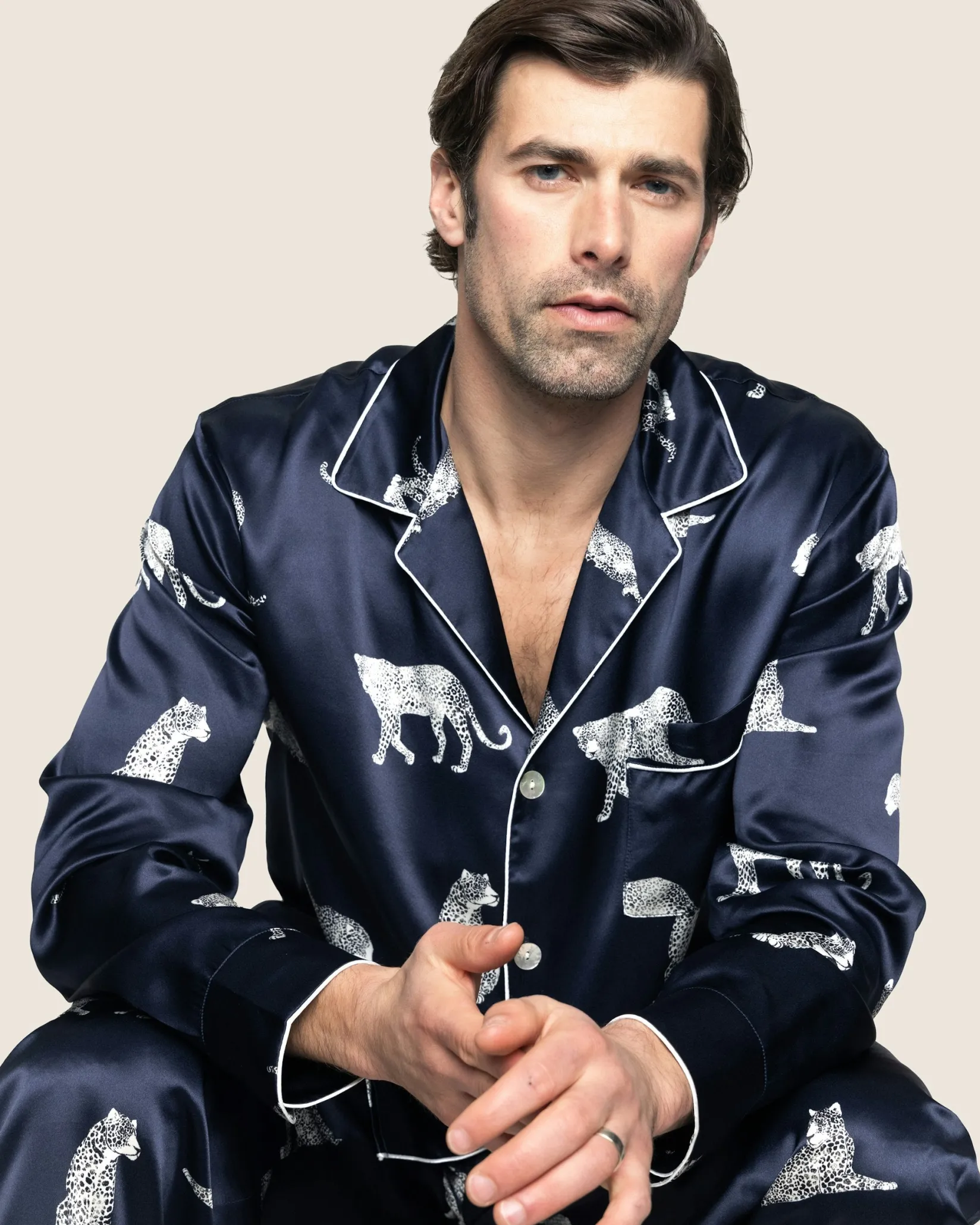 Petite Plume Men's Silk Pajama Set in Panthere de Luxe