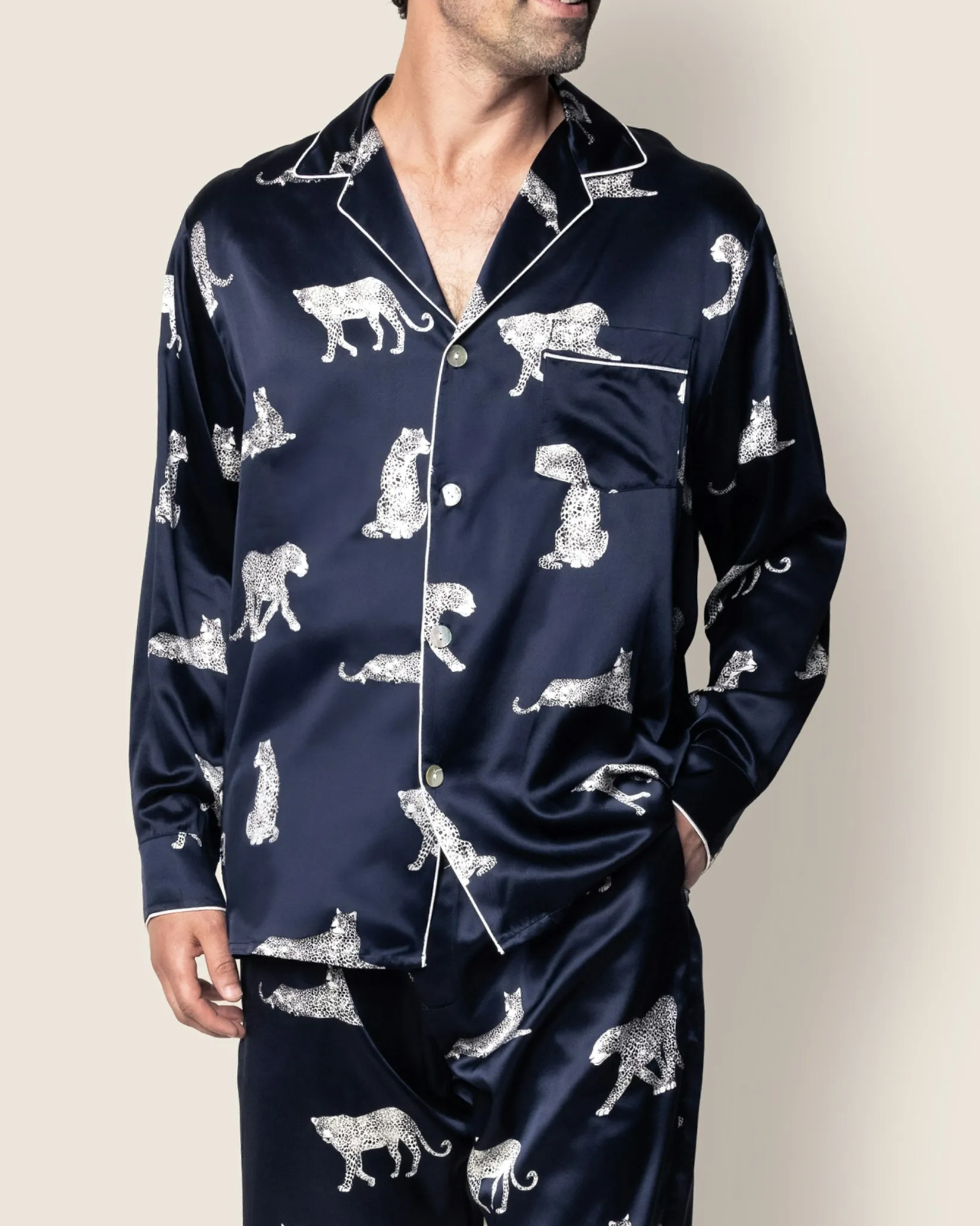 Petite Plume Men's Silk Pajama Set in Panthere de Luxe