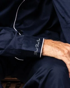 Petite Plume Men's Twill Navy with White Pajama and Best Dad Ever