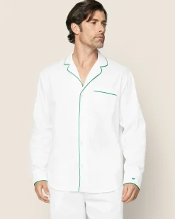 Petite Plume Men's Twill Pajama Set in White with Red Piping