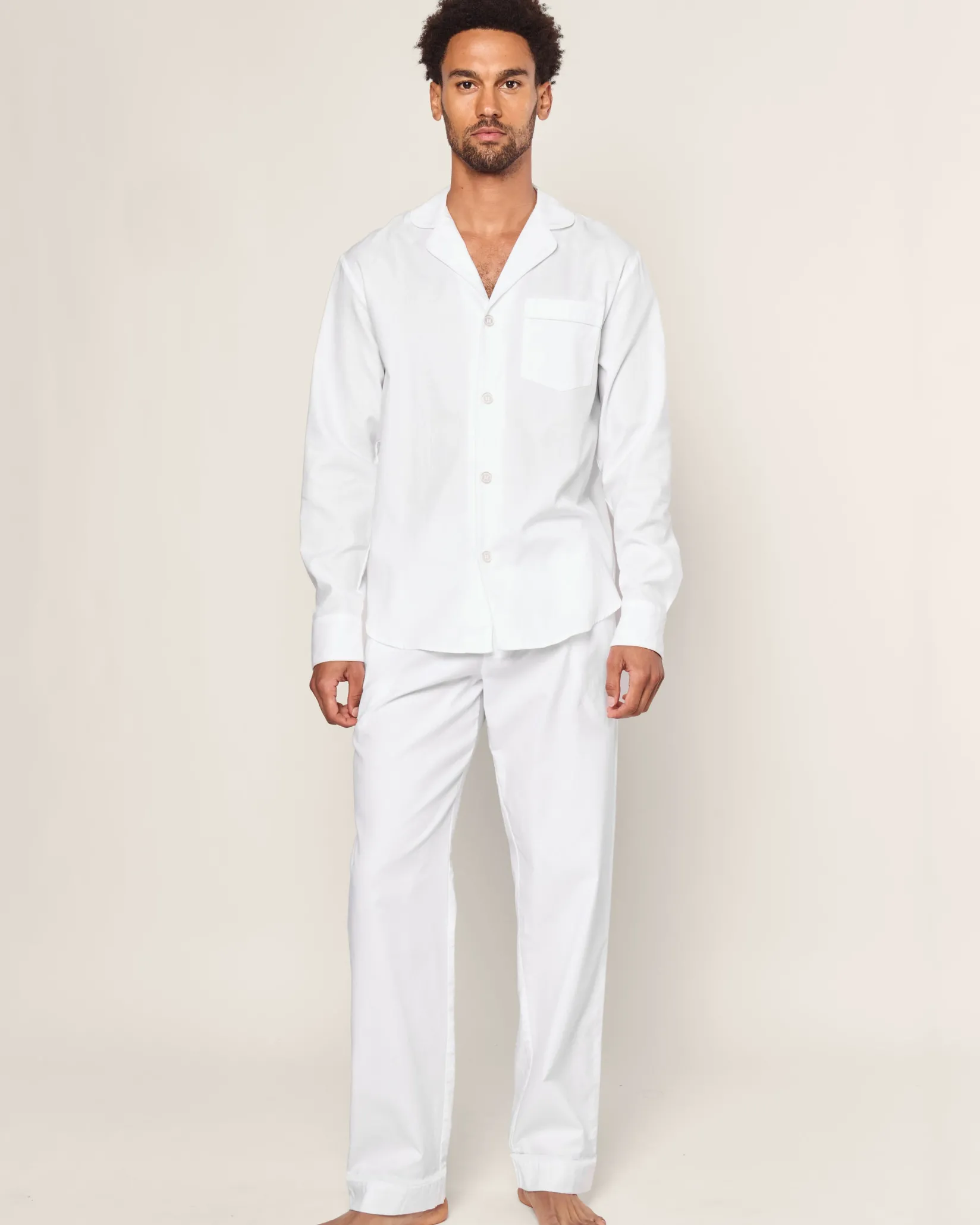 Petite Plume Men's Twill Pajama Set in White