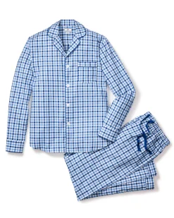 Petite Plume Men's Twill Pajama Set in Royal Blue Gingham