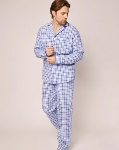 Petite Plume Men's Twill Pajama Set in Royal Blue Gingham