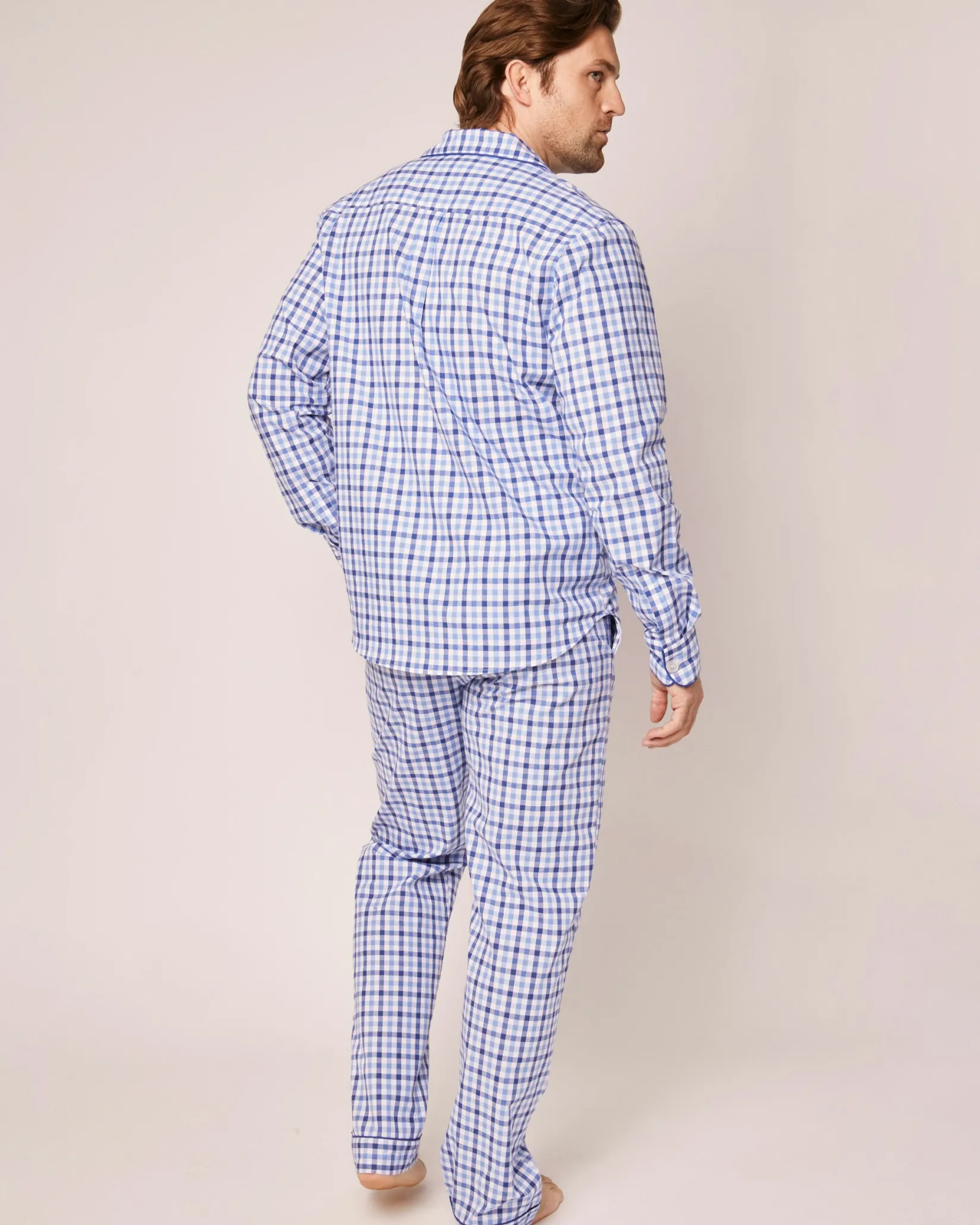 Petite Plume Men's Twill Pajama Set in Royal Blue Gingham