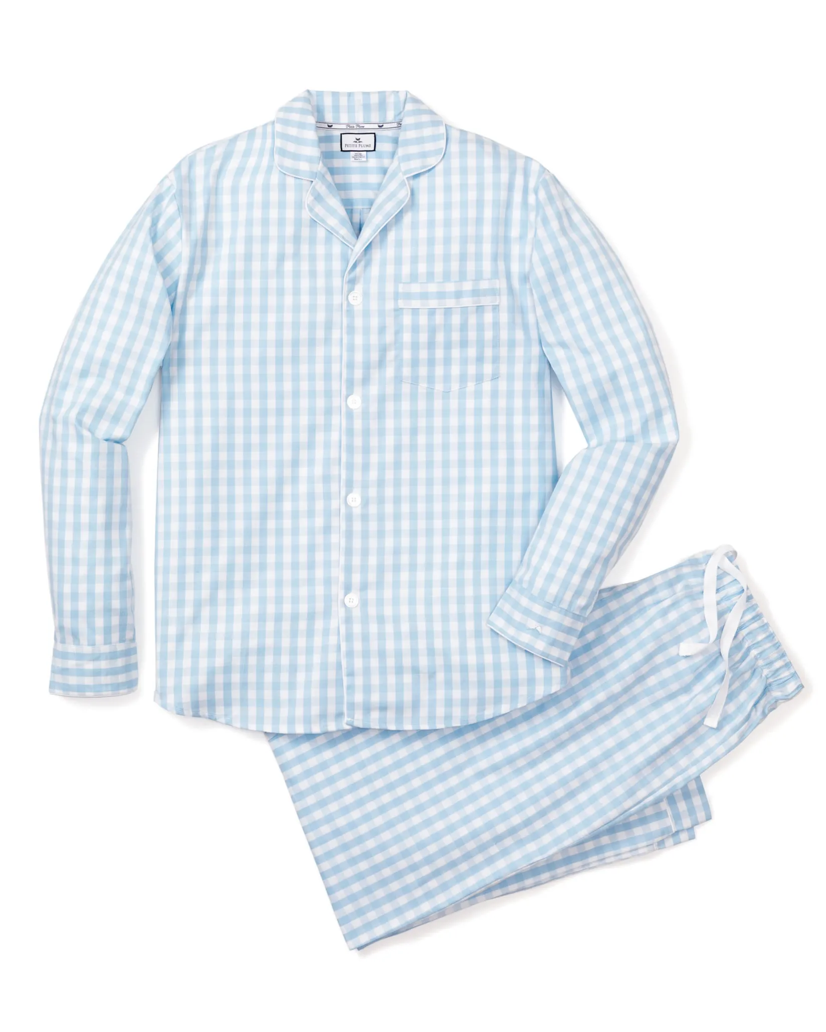 Petite Plume Men's Twill Pajama Set in Light Blue Gingham